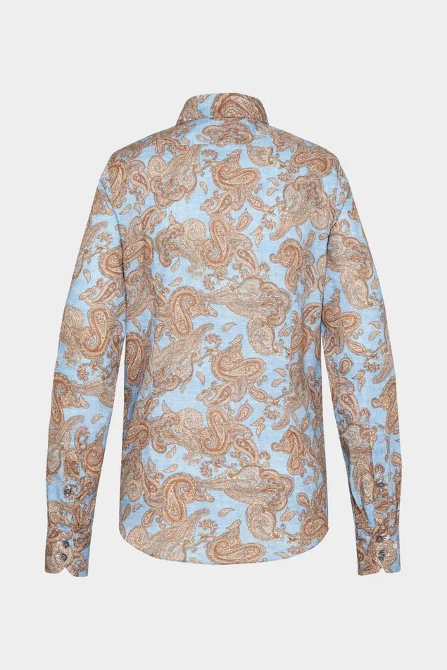 Van Laack Casual Shirts Men Textured Cotton Shirt With Vintage Paysley Print And Piping Details Blue Van Laack Casual Shirts Men Textured Cotton Shirt With Vintage Paysley Print And Piping Details Blue