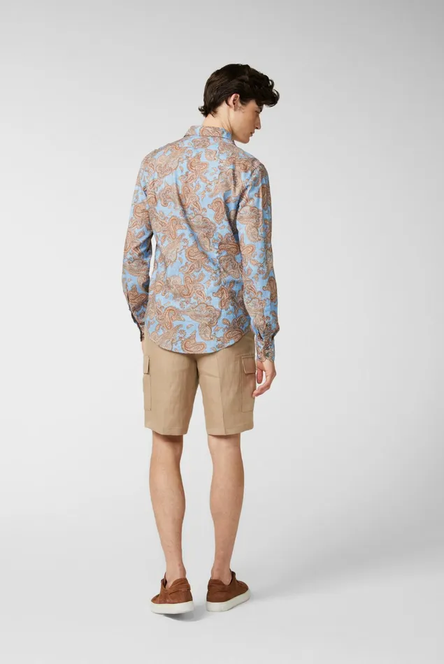 Van Laack Casual Shirts Men Textured Cotton Shirt With Vintage Paysley Print And Piping Details Blue Van Laack Casual Shirts Men Textured Cotton Shirt With Vintage Paysley Print And Piping Details Blue