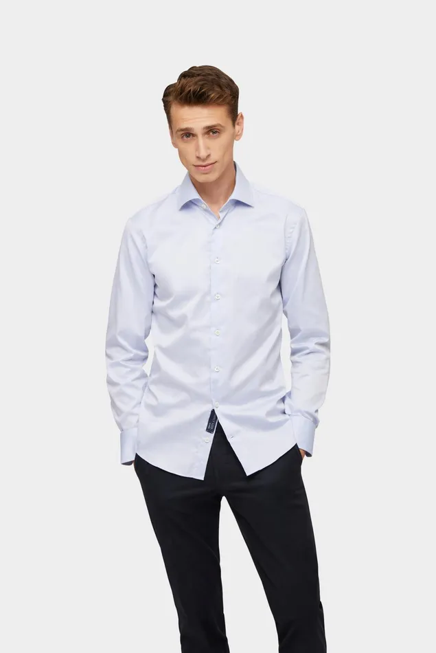 Van Laack Easy Iron Shirts Men Noniron Twill Shirt Slim Fit Light Blue