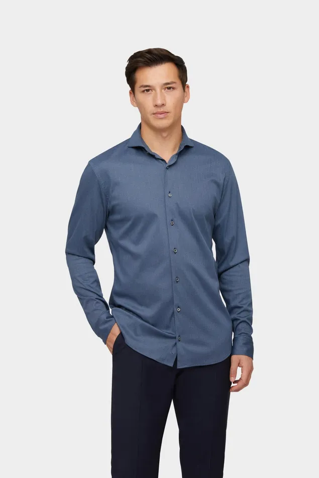 Van Laack Jersey Shirts Men Swiss Cotton Jersey Shirt Tailor Fit Petrol