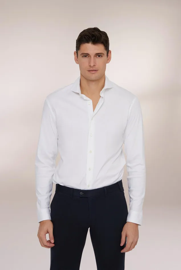 Van Laack Jersey Shirts Men Swiss Cotton Jersey Shirt Tailor Fit White
