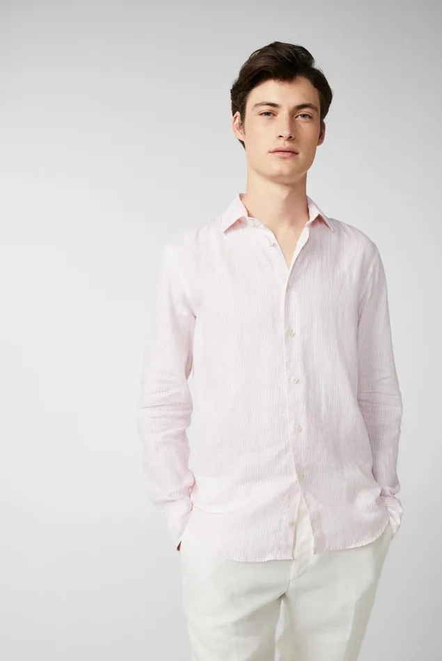 Van Laack Linen Shirts Men Striped Linen Shirt Redpink