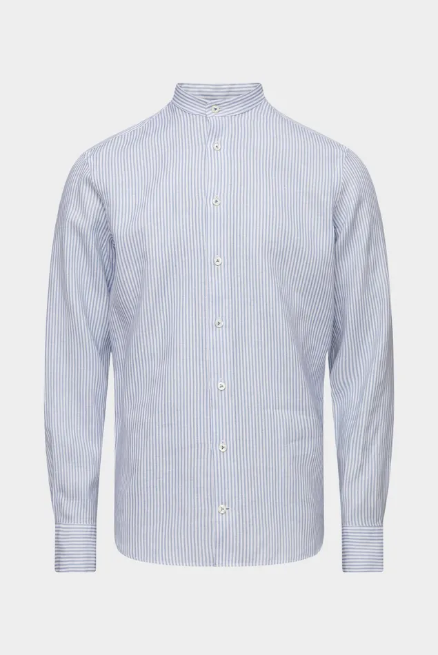Van Laack Linen Shirts Men Super Soft Striped Linen Shirt With Standup Collar Blue Van Laack Linen Shirts Men Super Soft Striped Linen Shirt With Standup Collar Blue