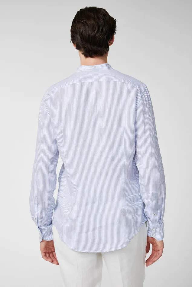 Van Laack Linen Shirts Men Super Soft Striped Linen Shirt With Standup Collar Blue Van Laack Linen Shirts Men Super Soft Striped Linen Shirt With Standup Collar Blue