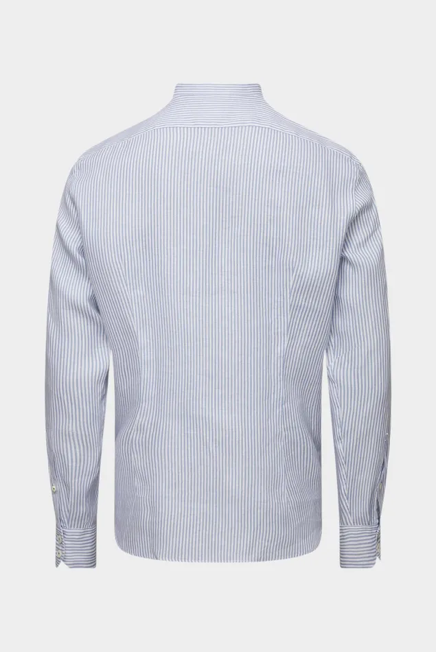 Van Laack Linen Shirts Men Super Soft Striped Linen Shirt With Standup Collar Blue Van Laack Linen Shirts Men Super Soft Striped Linen Shirt With Standup Collar Blue