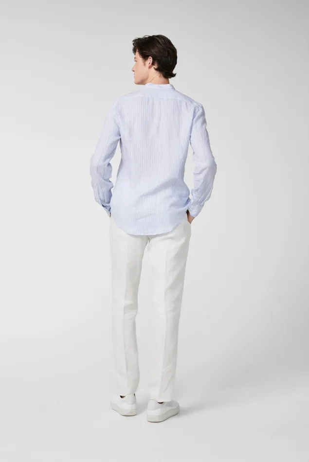 Van Laack Linen Shirts Men Super Soft Striped Linen Shirt With Standup Collar Blue Van Laack Linen Shirts Men Super Soft Striped Linen Shirt With Standup Collar Blue