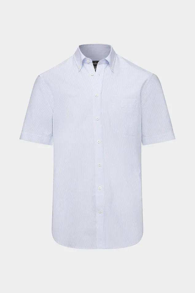 Van Laack Short Sleeve Shirts Men Blue Modern Fit Striped Short Sleeve Shirt