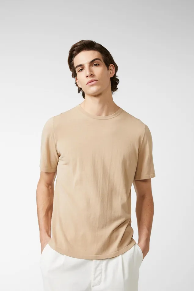 Van Laack TShirts Men Knittted Air Cotton Tshirt Beige
