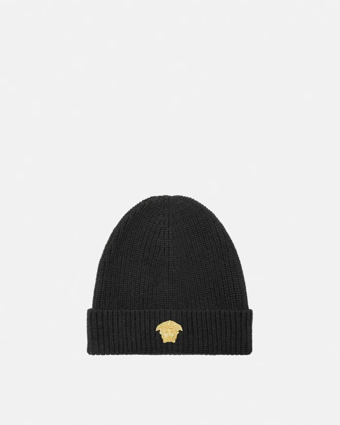 Versace Accessories Embroidered Medusa Kids Knit Beanie Black 8211 Children