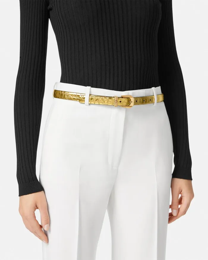 Versace Belts Medusa Heritage CrocEffect Belt 2 Cm Gold 8211 Women Versace Belts Medusa Heritage CrocEffect Belt 2 Cm Gold 8211 Women