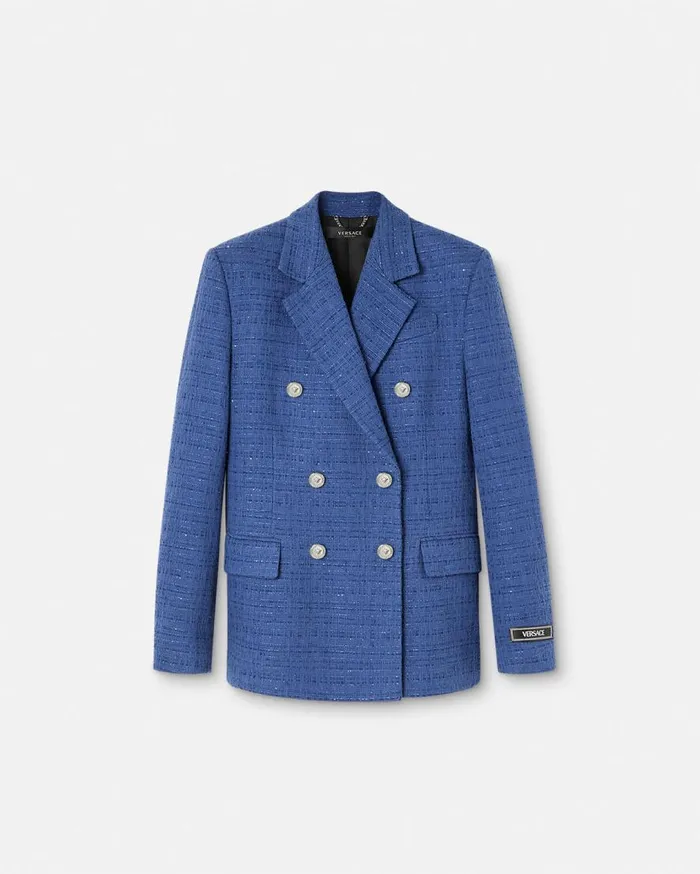 Versace Blazer and Jackets Boucl Tweed Slim Masculine Blazer Blue 8211 Women