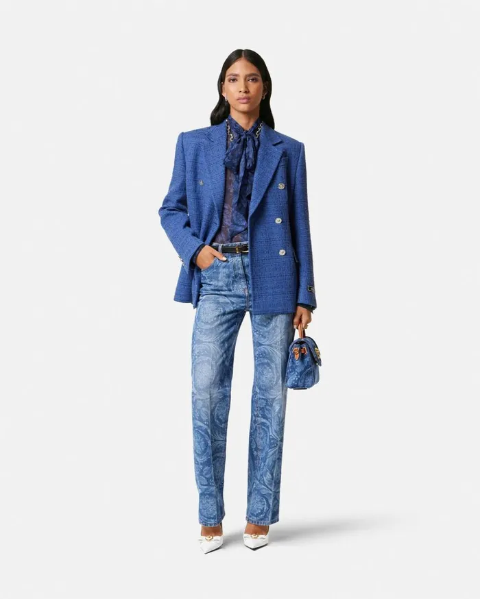 Versace Blazer and Jackets Boucl Tweed Slim Masculine Blazer Blue 8211 Women Versace Blazer and Jackets Boucl Tweed Slim Masculine Blazer Blue 8211 Women