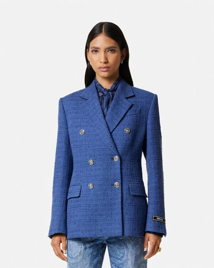Versace Blazer and Jackets Boucl Tweed Slim Masculine Blazer Blue 8211 Women Versace Blazer and Jackets Boucl Tweed Slim Masculine Blazer Blue 8211 Women