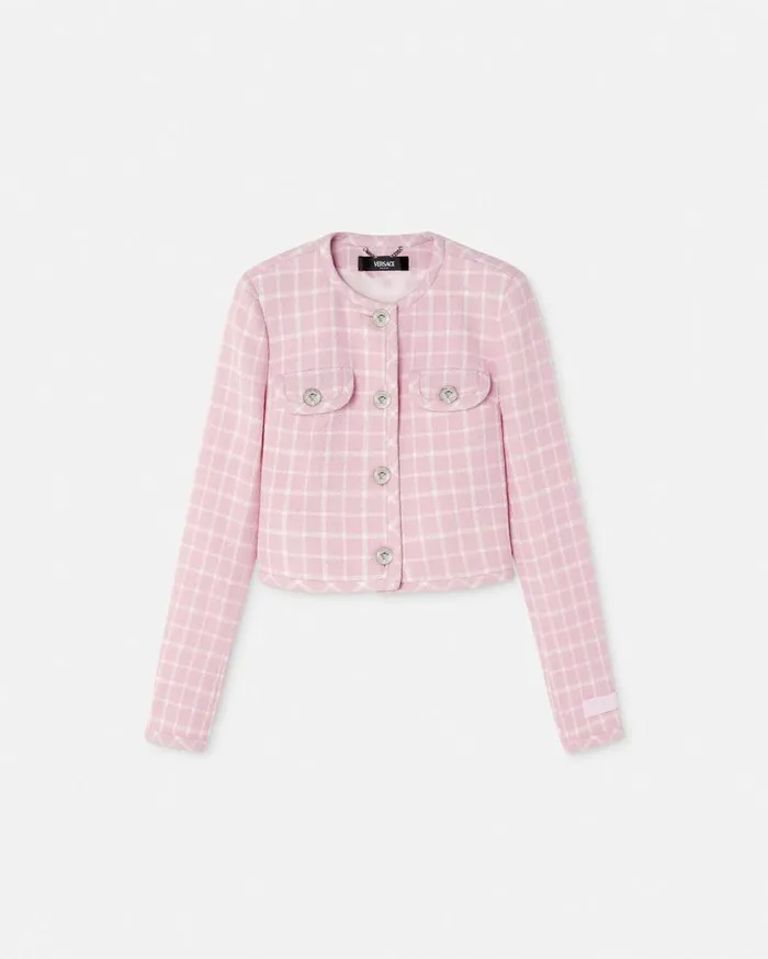 Versace Blazer and Jackets Contrasto Tweed Cardigan Jacket Light Pink 8211 Women
