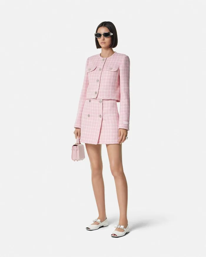 Versace Blazer and Jackets Contrasto Tweed Cardigan Jacket Light Pink 8211 Women Versace Blazer and Jackets Contrasto Tweed Cardigan Jacket Light Pink 8211 Women