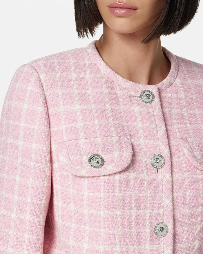 Versace Blazer and Jackets Contrasto Tweed Cardigan Jacket Light Pink 8211 Women Versace Blazer and Jackets Contrasto Tweed Cardigan Jacket Light Pink 8211 Women