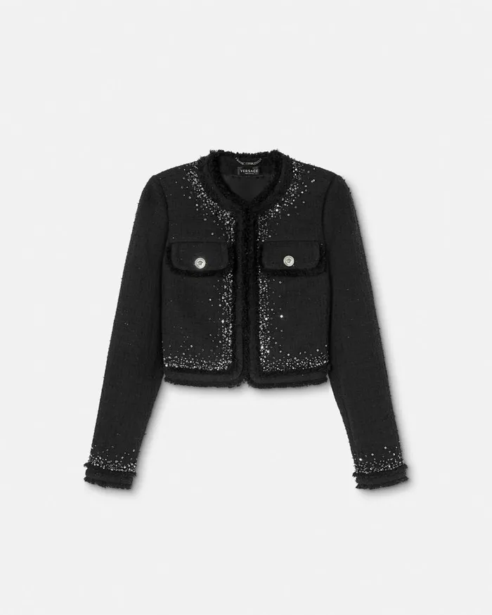 Versace Blazer and Jackets Embellished Tweed Cardigan Jacket Black 8211 Women