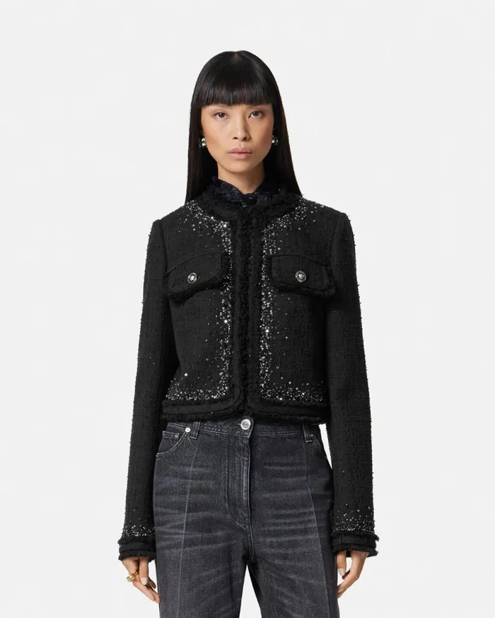 Versace Blazer and Jackets Embellished Tweed Cardigan Jacket Black 8211 Women Versace Blazer and Jackets Embellished Tweed Cardigan Jacket Black 8211 Women
