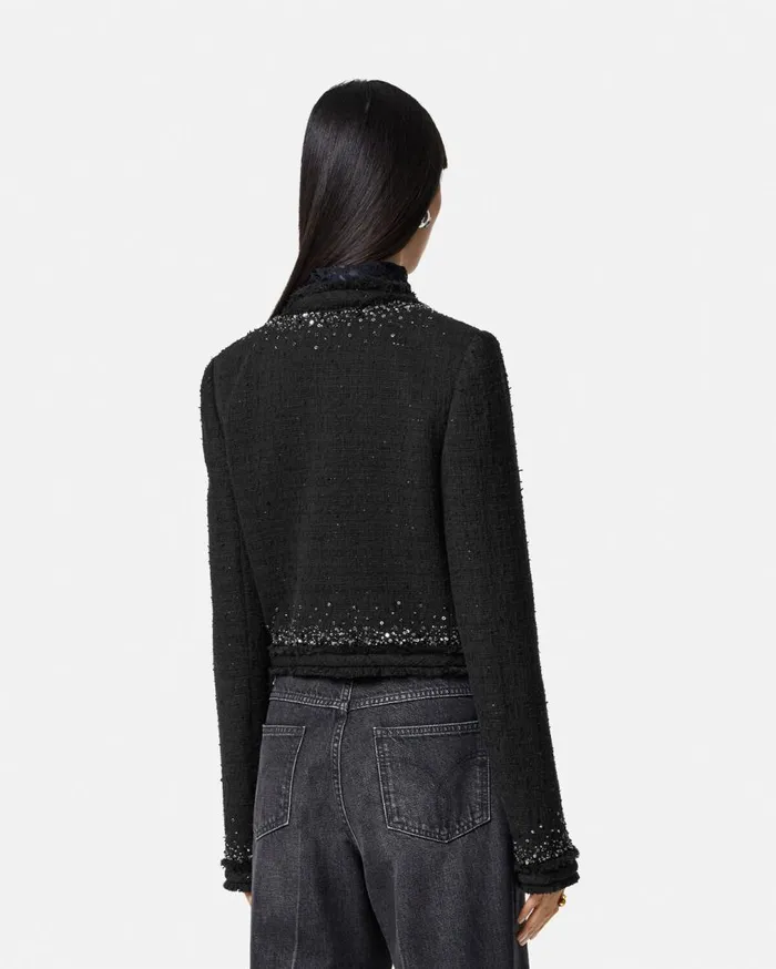 Versace Blazer and Jackets Embellished Tweed Cardigan Jacket Black 8211 Women Versace Blazer and Jackets Embellished Tweed Cardigan Jacket Black 8211 Women