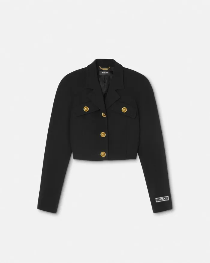 Versace Blazer and Jackets WoolBlend Crop Raglan Jacket Black 8211 Women