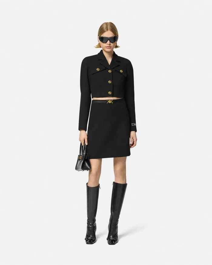 Versace Blazer and Jackets WoolBlend Crop Raglan Jacket Black 8211 Women Versace Blazer and Jackets WoolBlend Crop Raglan Jacket Black 8211 Women