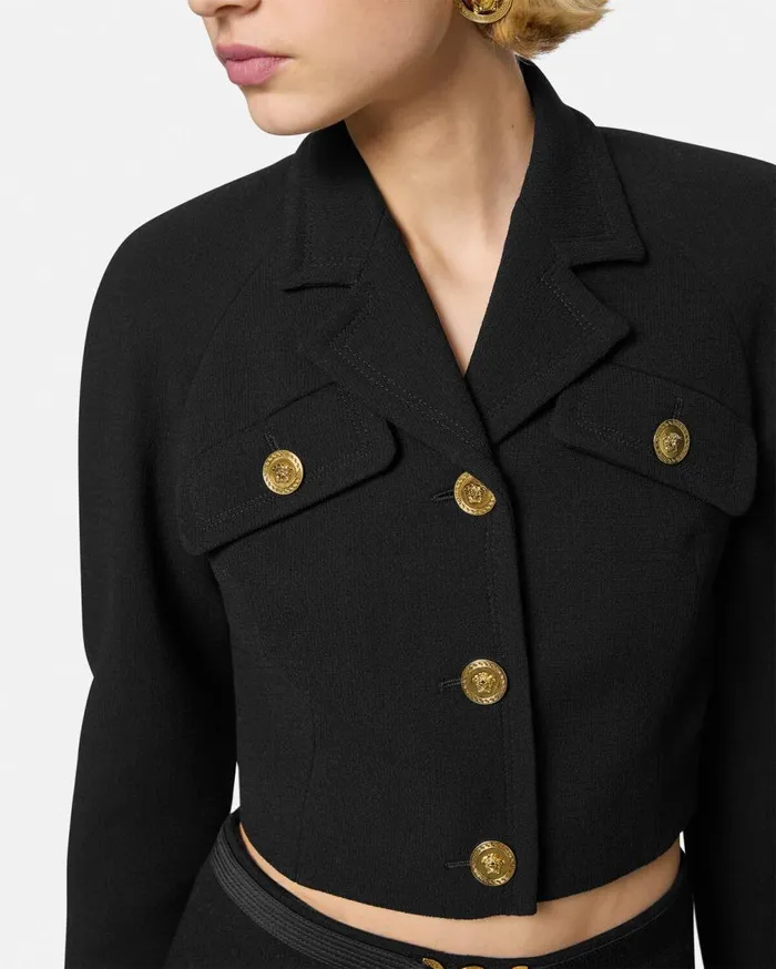 Versace Blazer and Jackets WoolBlend Crop Raglan Jacket Black 8211 Women Versace Blazer and Jackets WoolBlend Crop Raglan Jacket Black 8211 Women