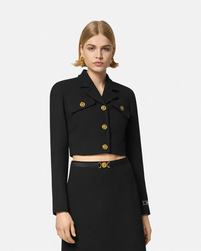 Versace Blazer and Jackets WoolBlend Crop Raglan Jacket Black 8211 Women Versace Blazer and Jackets WoolBlend Crop Raglan Jacket Black 8211 Women