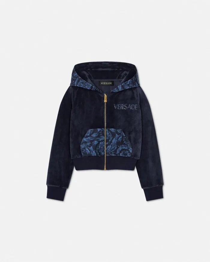 Versace Clothing Barocco Velvet Kids Zip Hoodie Blue 8211 Children