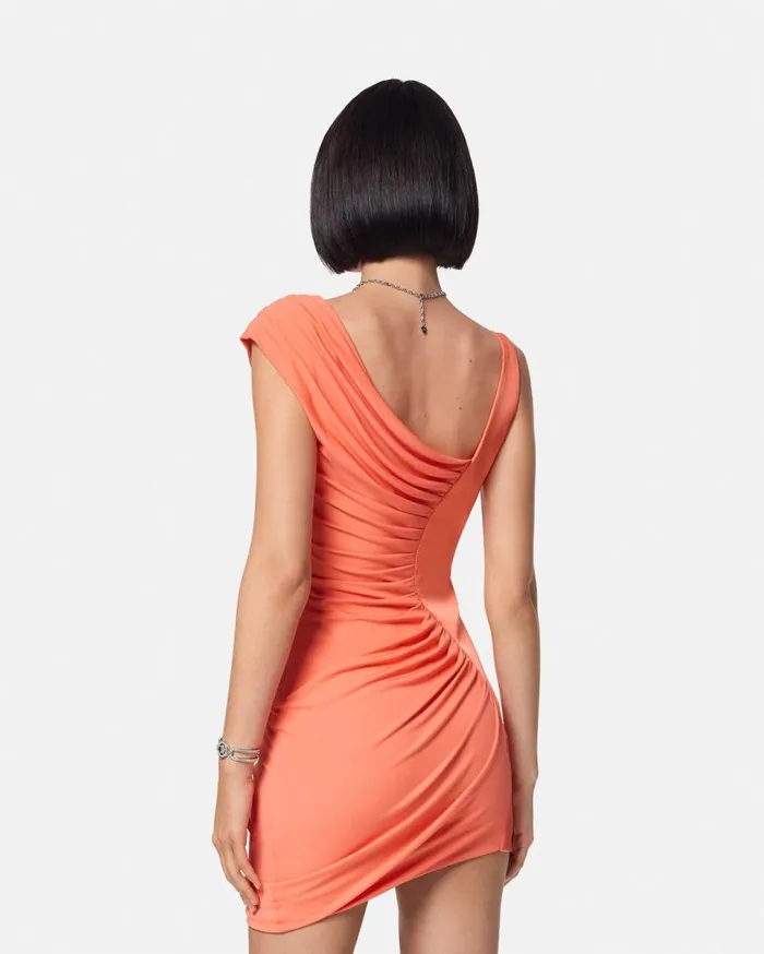 Versace Dresses Medusa 03995 Draped Mini Dress Coral 8211 Women Versace Dresses Medusa 03995 Draped Mini Dress Coral 8211 Women