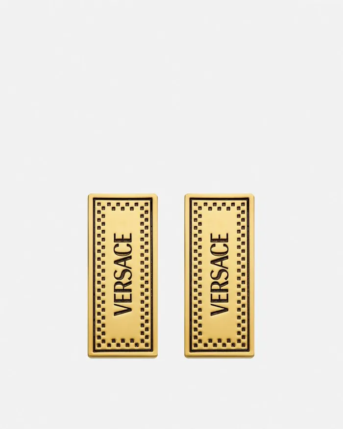 Versace Earrings 90s Vintage Versace Logo Earrings Blackgold 8211 Women