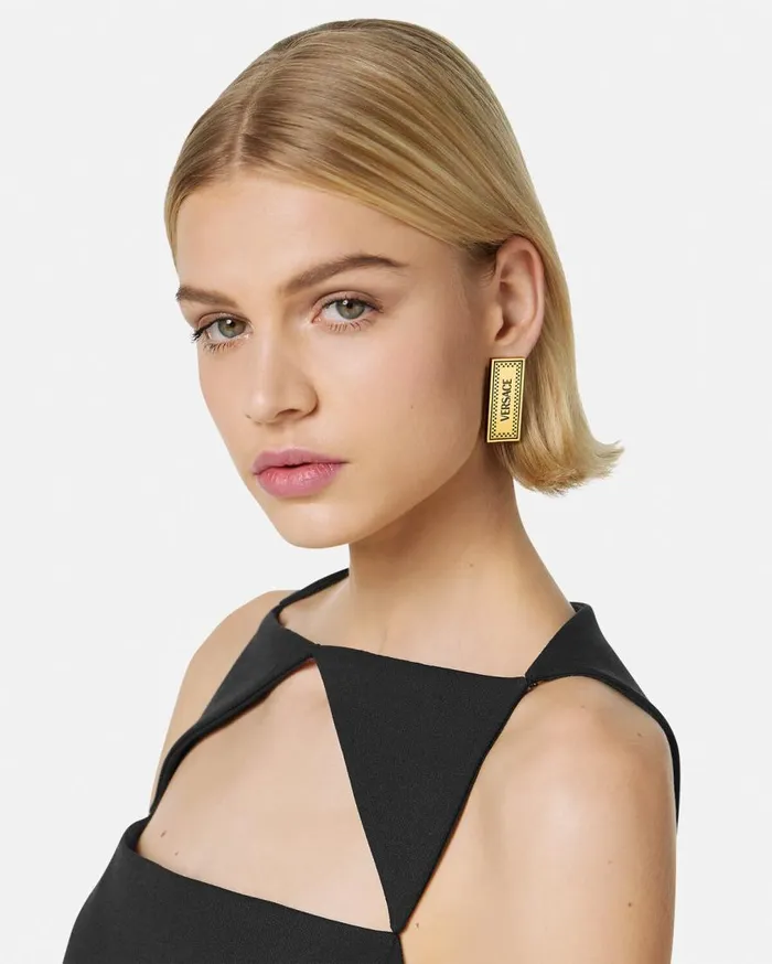 Versace Earrings 90s Vintage Versace Logo Earrings Blackgold 8211 Women Versace Earrings 90s Vintage Versace Logo Earrings Blackgold 8211 Women