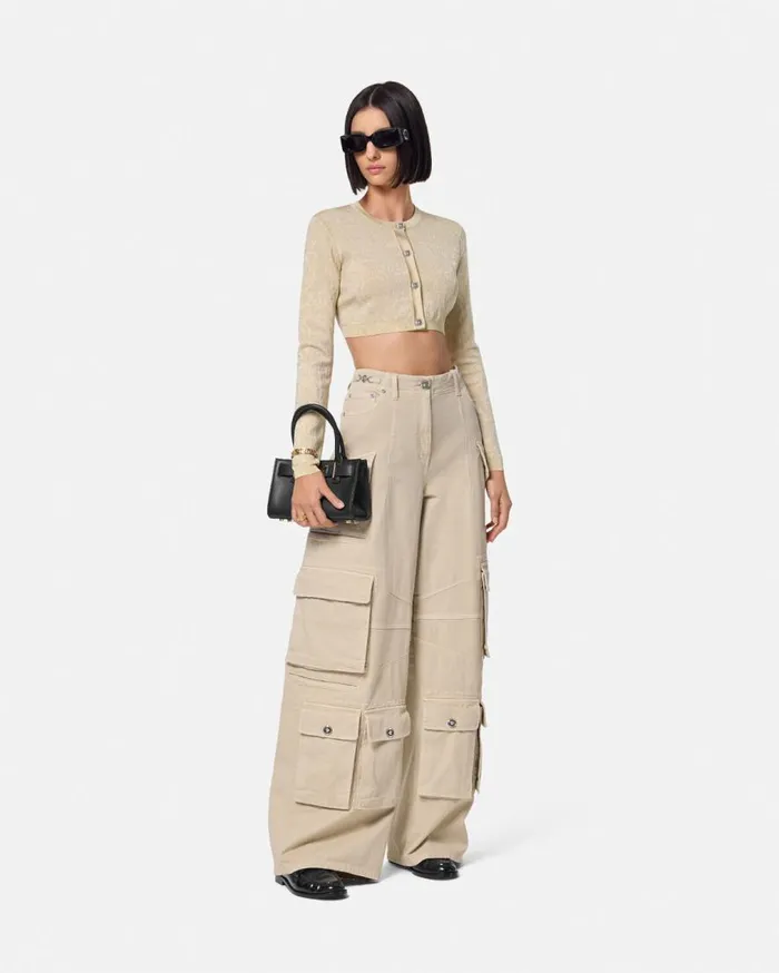 Versace Knitwear Barocco Lurex Crop Knit Cardigan Beige 8211 Women Versace Knitwear Barocco Lurex Crop Knit Cardigan Beige 8211 Women