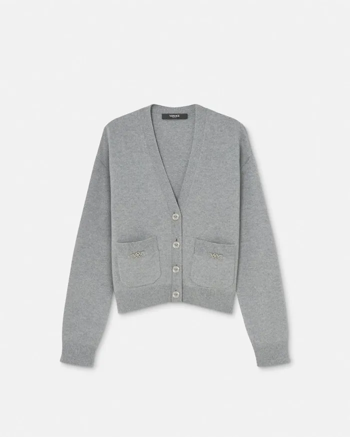 Versace Knitwear CashmereBlend Knit Boxy Cardigan Gray 8211 Women