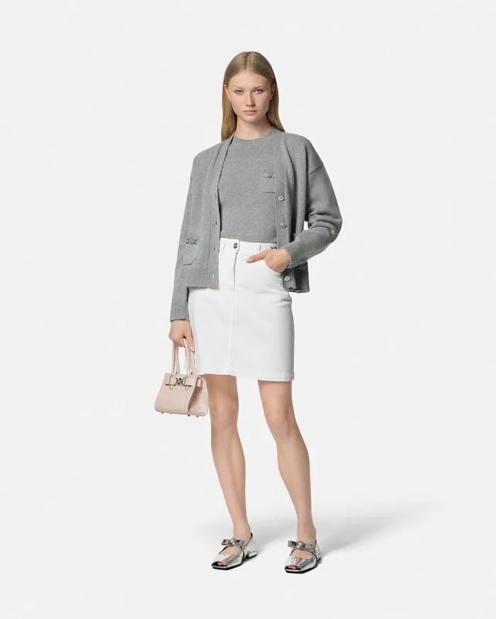 Versace Knitwear CashmereBlend Knit Boxy Cardigan Gray 8211 Women Versace Knitwear CashmereBlend Knit Boxy Cardigan Gray 8211 Women