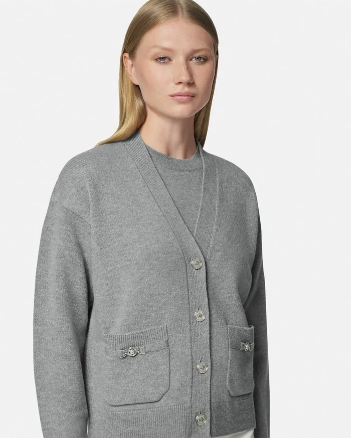 Versace Knitwear CashmereBlend Knit Boxy Cardigan Gray 8211 Women Versace Knitwear CashmereBlend Knit Boxy Cardigan Gray 8211 Women