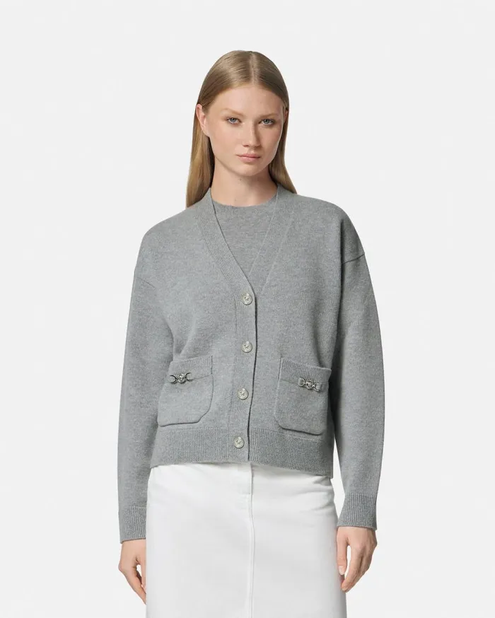 Versace Knitwear CashmereBlend Knit Boxy Cardigan Gray 8211 Women Versace Knitwear CashmereBlend Knit Boxy Cardigan Gray 8211 Women