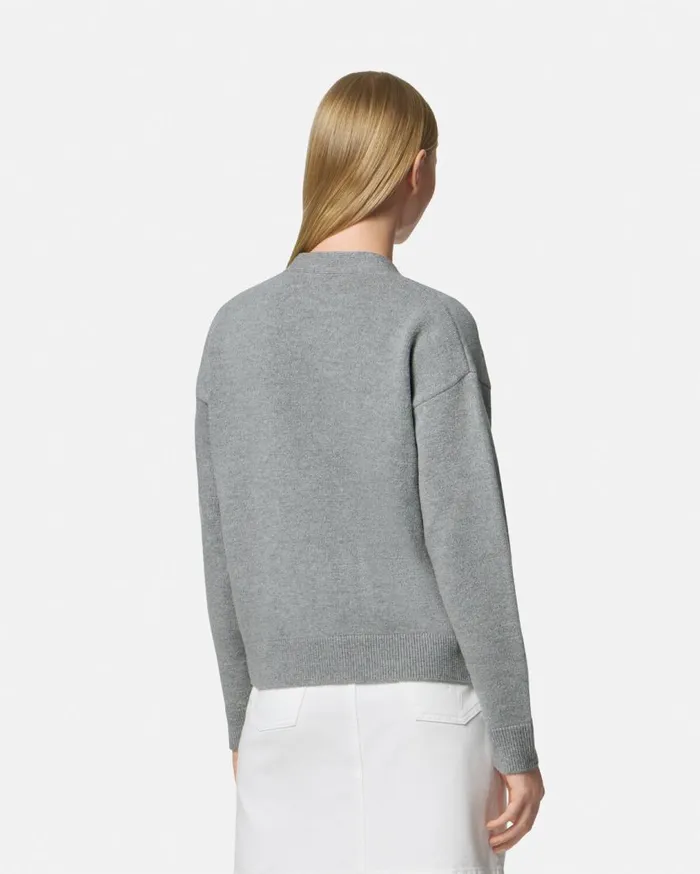Versace Knitwear CashmereBlend Knit Boxy Cardigan Gray 8211 Women Versace Knitwear CashmereBlend Knit Boxy Cardigan Gray 8211 Women
