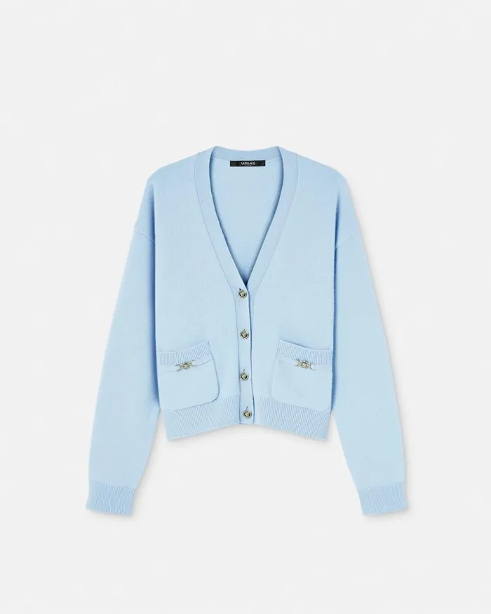 Versace Knitwear Cashmere Knit Cardigan Light Blue 8211 Women