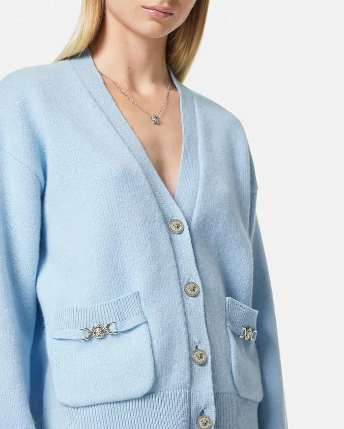 Versace Knitwear Cashmere Knit Cardigan Light Blue 8211 Women Versace Knitwear Cashmere Knit Cardigan Light Blue 8211 Women