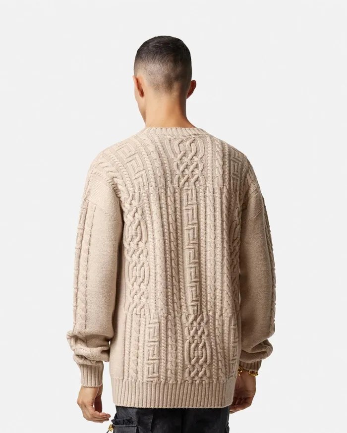 Versace Knitwear Medusa CableKnit Sweater Beige 8211 Men Versace Knitwear Medusa CableKnit Sweater Beige 8211 Men