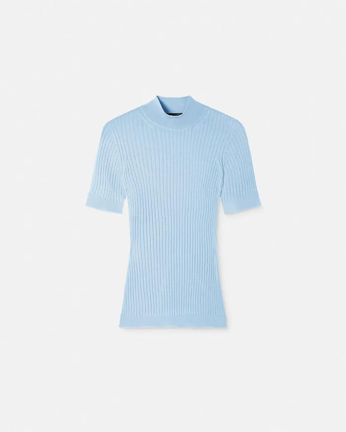 Versace Knitwear Ribbed Knit TShirt Light Blue 8211 Women