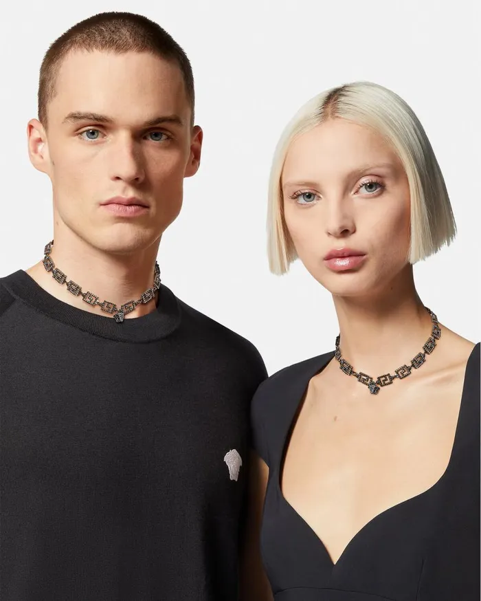 Versace Necklaces Studded Greca Necklace Silver 8211 WomenMen Versace Necklaces Studded Greca Necklace Silver 8211 WomenMen