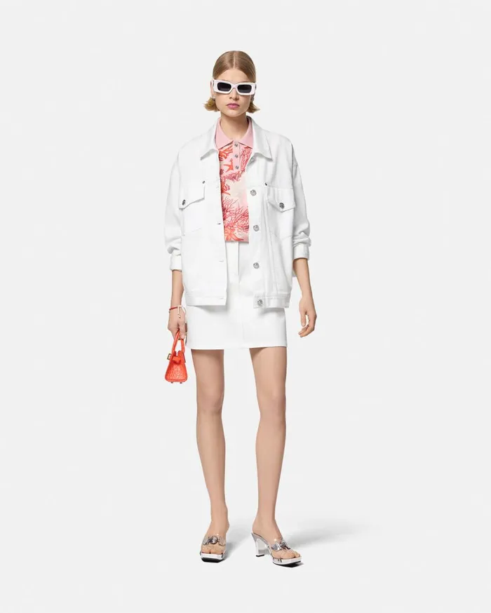 Versace Outerwear and Coats Barocco Sea Oversized Denim Jacket Whiteprint 8211 Women Versace Outerwear and Coats Barocco Sea Oversized Denim Jacket Whiteprint 8211 Women