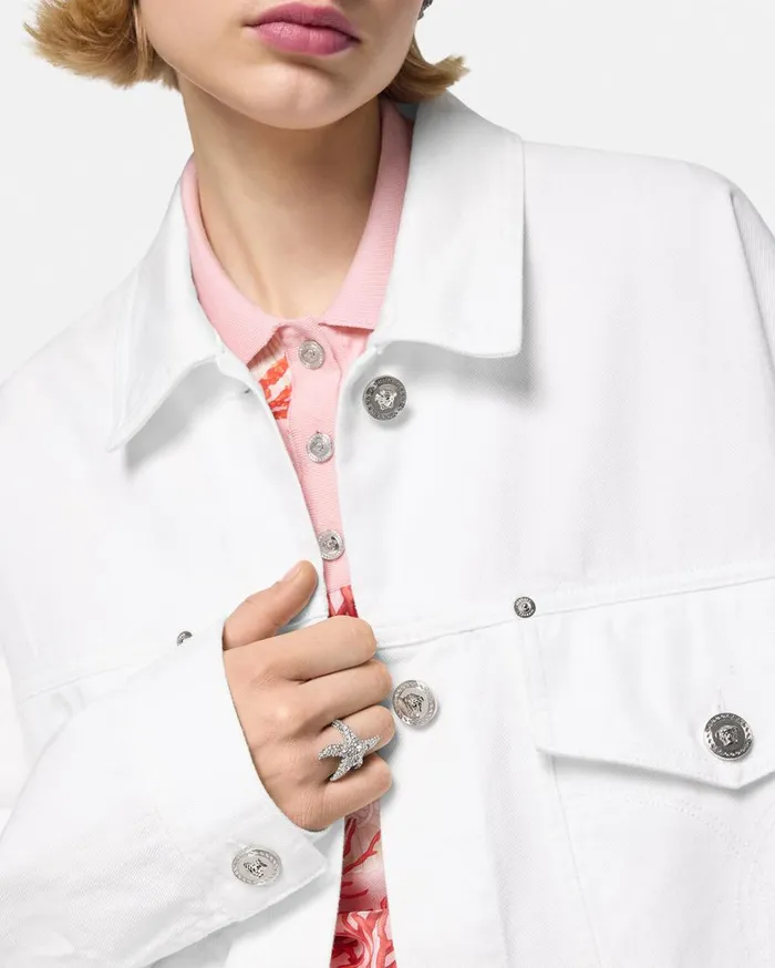 Versace Outerwear and Coats Barocco Sea Oversized Denim Jacket Whiteprint 8211 Women Versace Outerwear and Coats Barocco Sea Oversized Denim Jacket Whiteprint 8211 Women