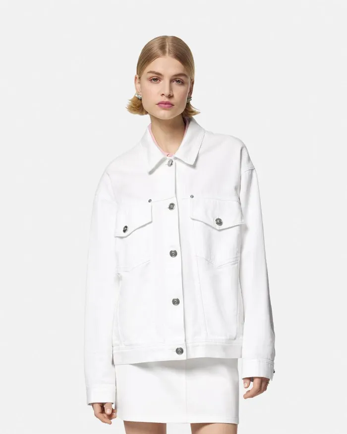 Versace Outerwear and Coats Barocco Sea Oversized Denim Jacket Whiteprint 8211 Women Versace Outerwear and Coats Barocco Sea Oversized Denim Jacket Whiteprint 8211 Women