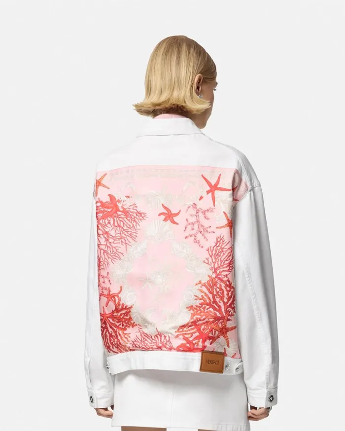 Versace Outerwear and Coats Barocco Sea Oversized Denim Jacket Whiteprint 8211 Women Versace Outerwear and Coats Barocco Sea Oversized Denim Jacket Whiteprint 8211 Women