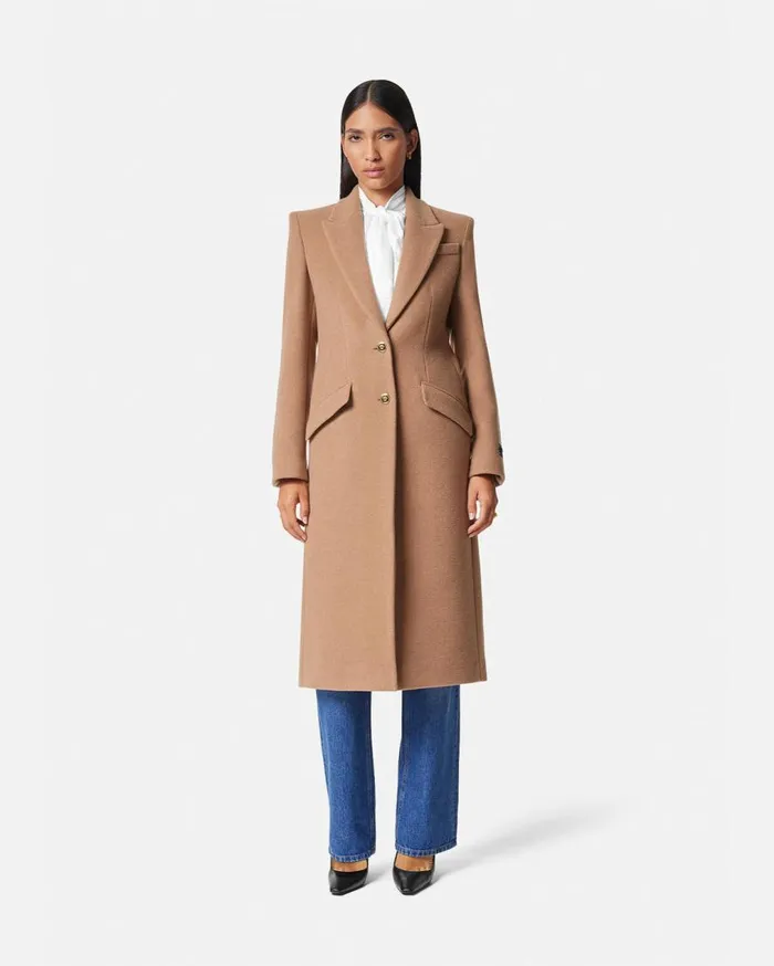 Versace Outerwear and Coats Camel Wool SingleBreasted Long Coat Beige 8211 Women Versace Outerwear and Coats Camel Wool SingleBreasted Long Coat Beige 8211 Women