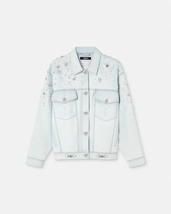 Versace Outerwear and Coats Embellished Oversize Denim Jacket Light Blue 8211 Women
