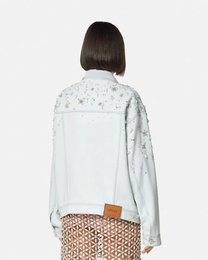 Versace Outerwear and Coats Embellished Oversize Denim Jacket Light Blue 8211 Women Versace Outerwear and Coats Embellished Oversize Denim Jacket Light Blue 8211 Women