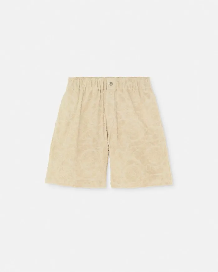 Versace Pants and Shorts Barocco Jacquard Towel Shorts Beige 8211 Men